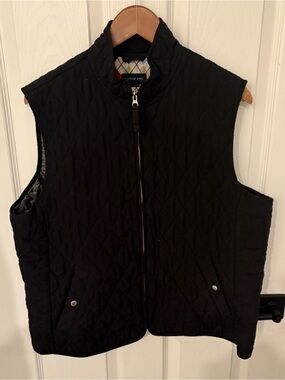 Lands' End Womens Quilted Black Zip-Front Vest